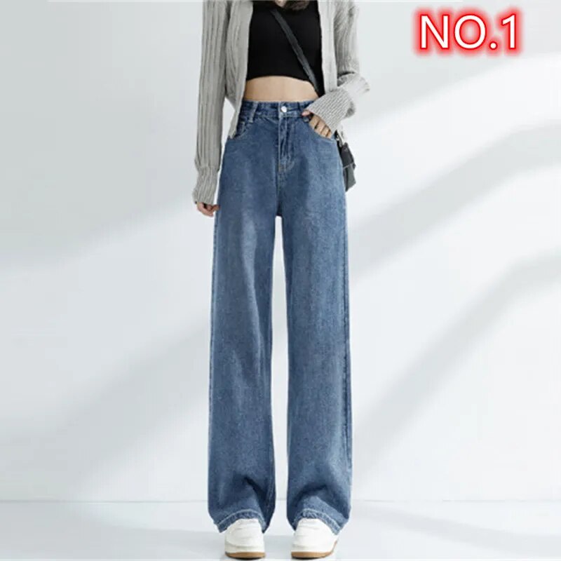 Women's High Waist Jeans, Wide Jeans Korean Women